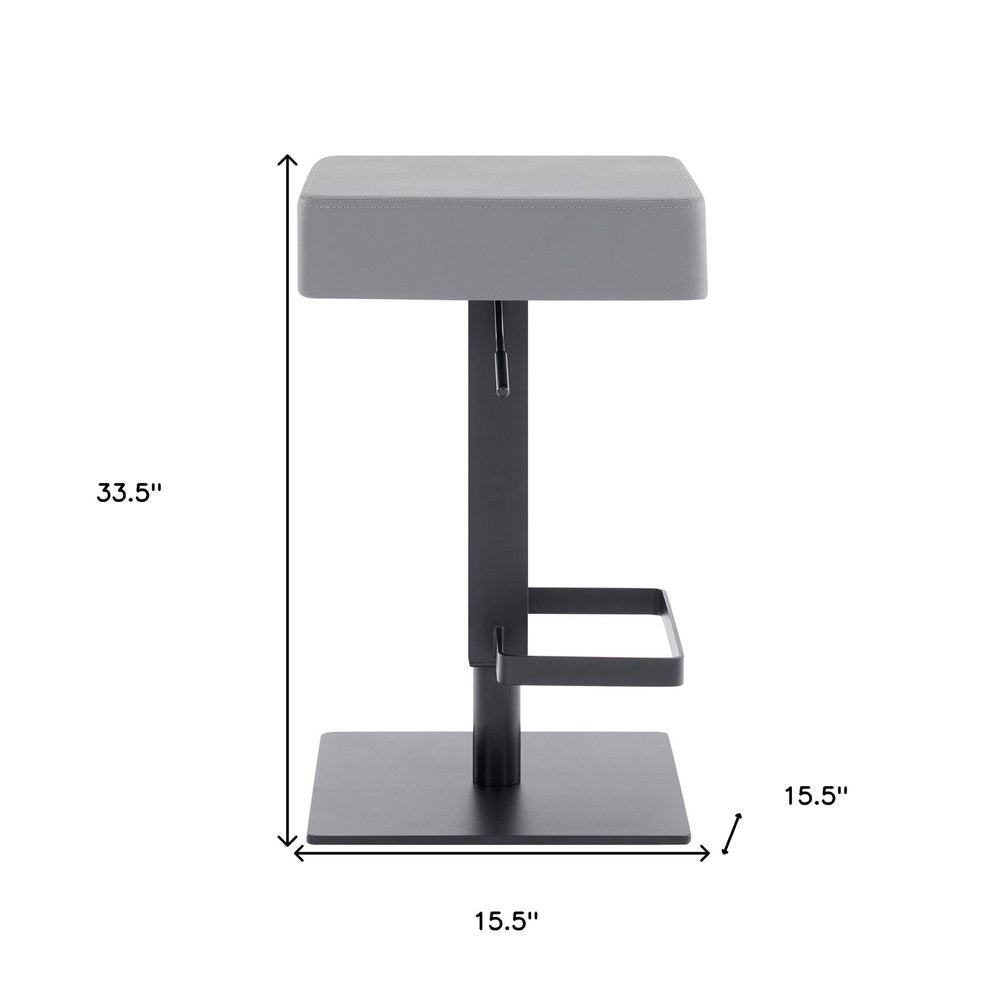 Gray And Black Faux Leather And Metal Backless Adjustable Height Swivel Bar Chair