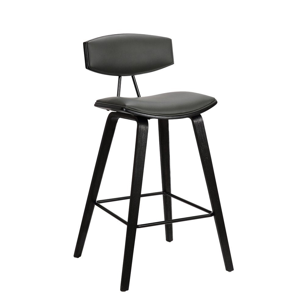 29" Gray And Black Faux Leather And Iron Low Back Bar Height Bar Chair