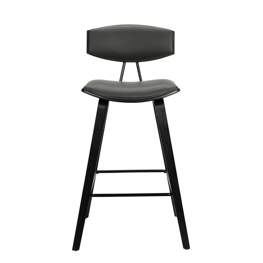 29" Gray And Black Faux Leather And Iron Low Back Bar Height Bar Chair