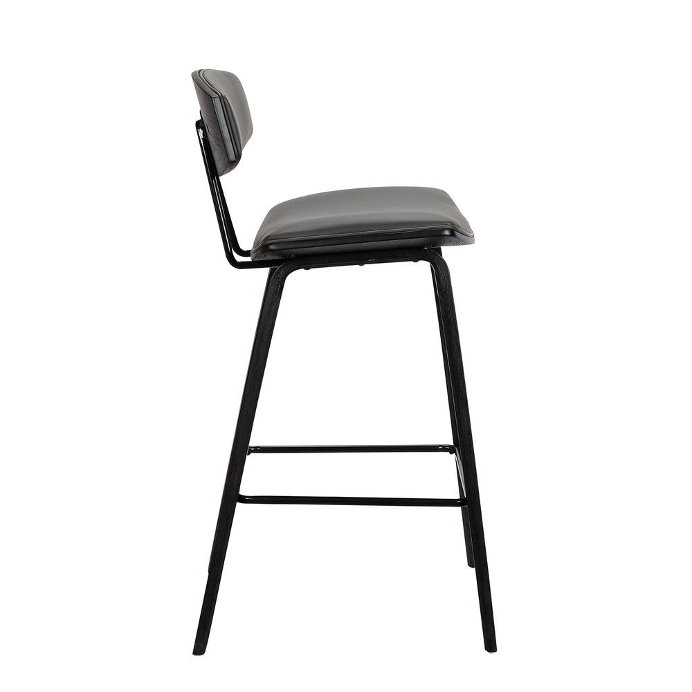 29" Gray And Black Faux Leather And Iron Low Back Bar Height Bar Chair