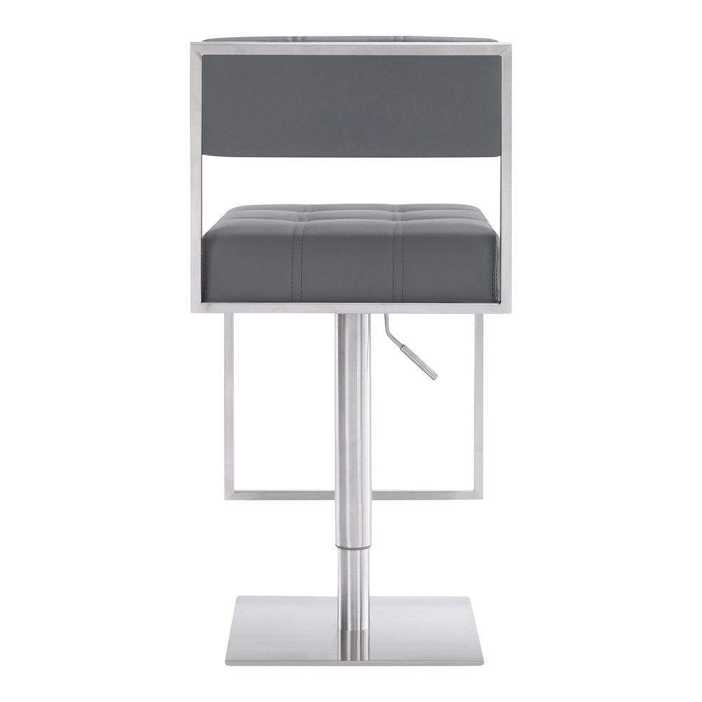 Gray And Silver Faux Leather And Faux Leather And Iron Low Back Adjustable Height Swivel Bar Chair