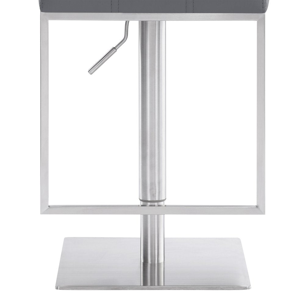 Gray And Silver Faux Leather And Faux Leather And Iron Low Back Adjustable Height Swivel Bar Chair