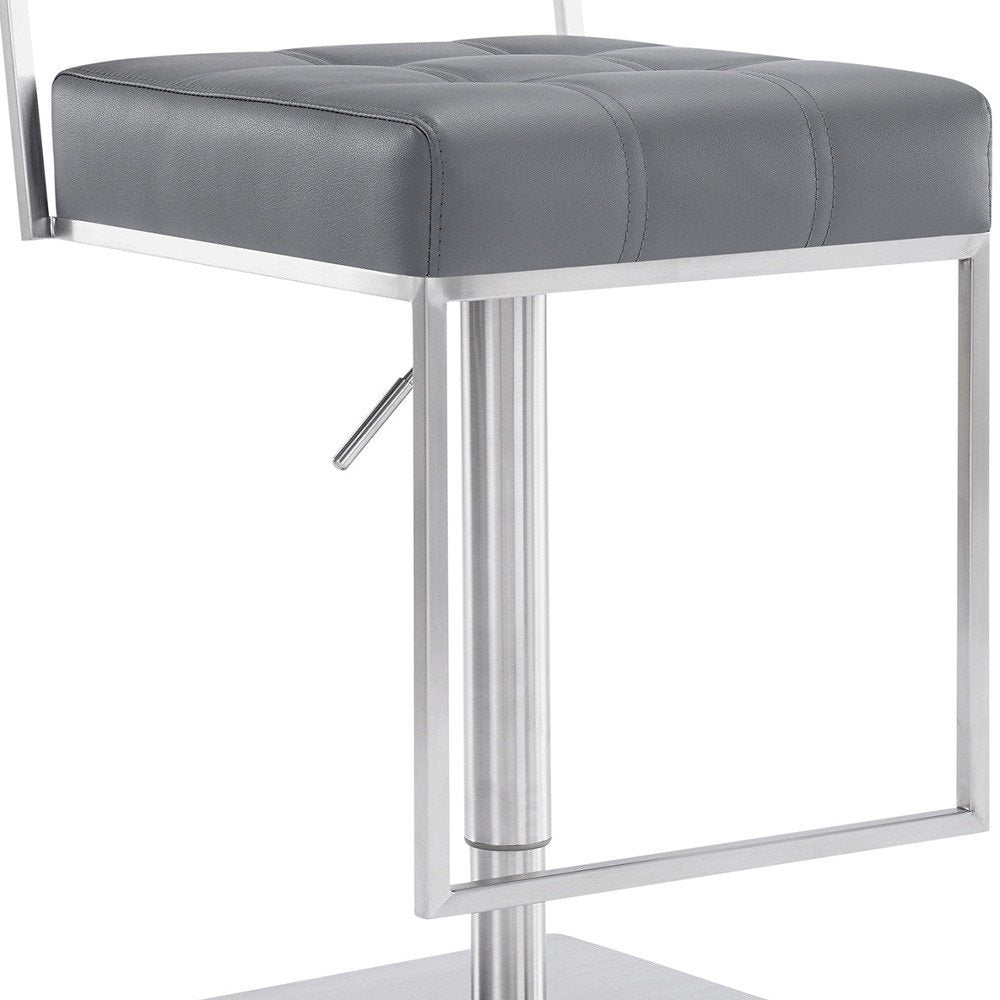 Gray And Silver Faux Leather And Faux Leather And Iron Low Back Adjustable Height Swivel Bar Chair