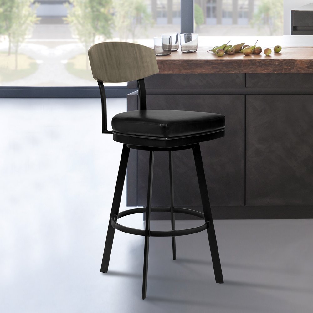 30" Black Fabric And Iron Bar Height Bar Chair