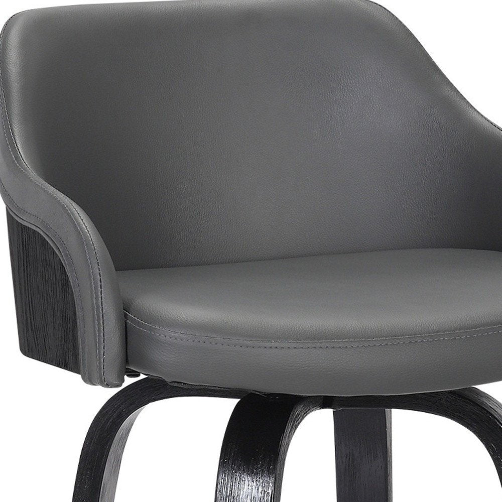 30" Gray And Black Fabric And Iron Low Back Bar Height Swivel Bar Chair