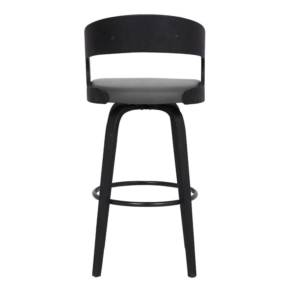 30" Gray And Black Fabric And Iron Low Back Bar Height Swivel Bar Chair