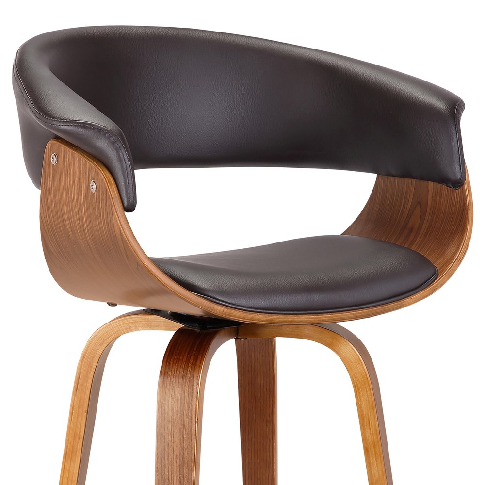 27" Brown Faux Leather And Fabric And Iron Low Back Counter Height Swivel Bar Chair