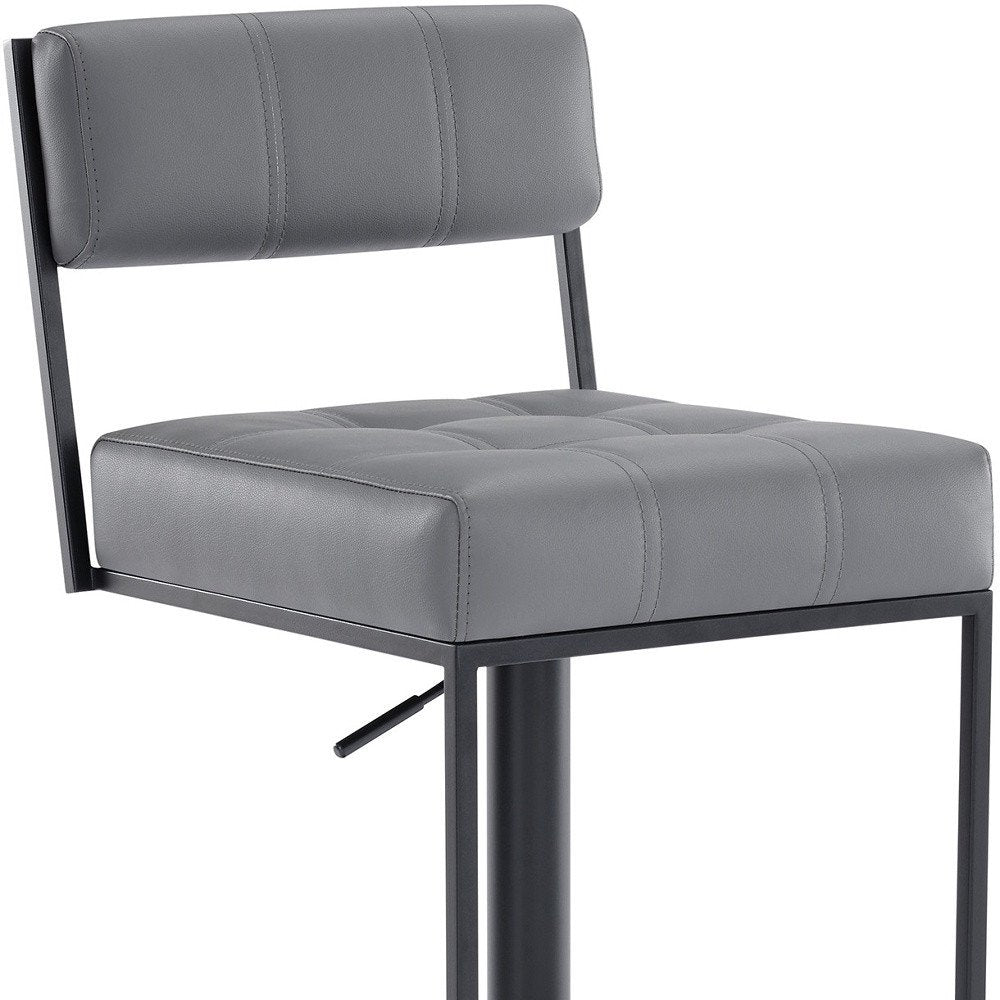 25" Gray And Black Faux Leather And Iron Swivel Low Back Adjustable Height Bar Chair