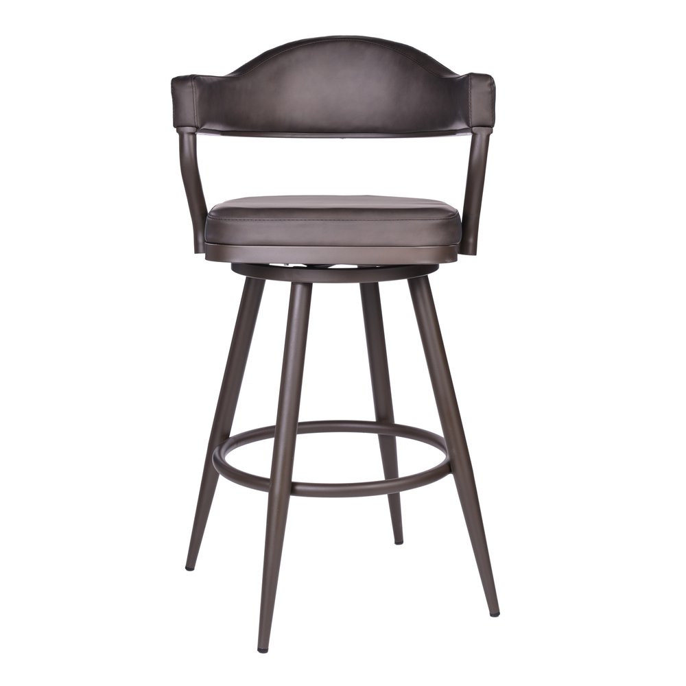 30" Brown Fabric And Iron Bar Height Swivel Bar Chair