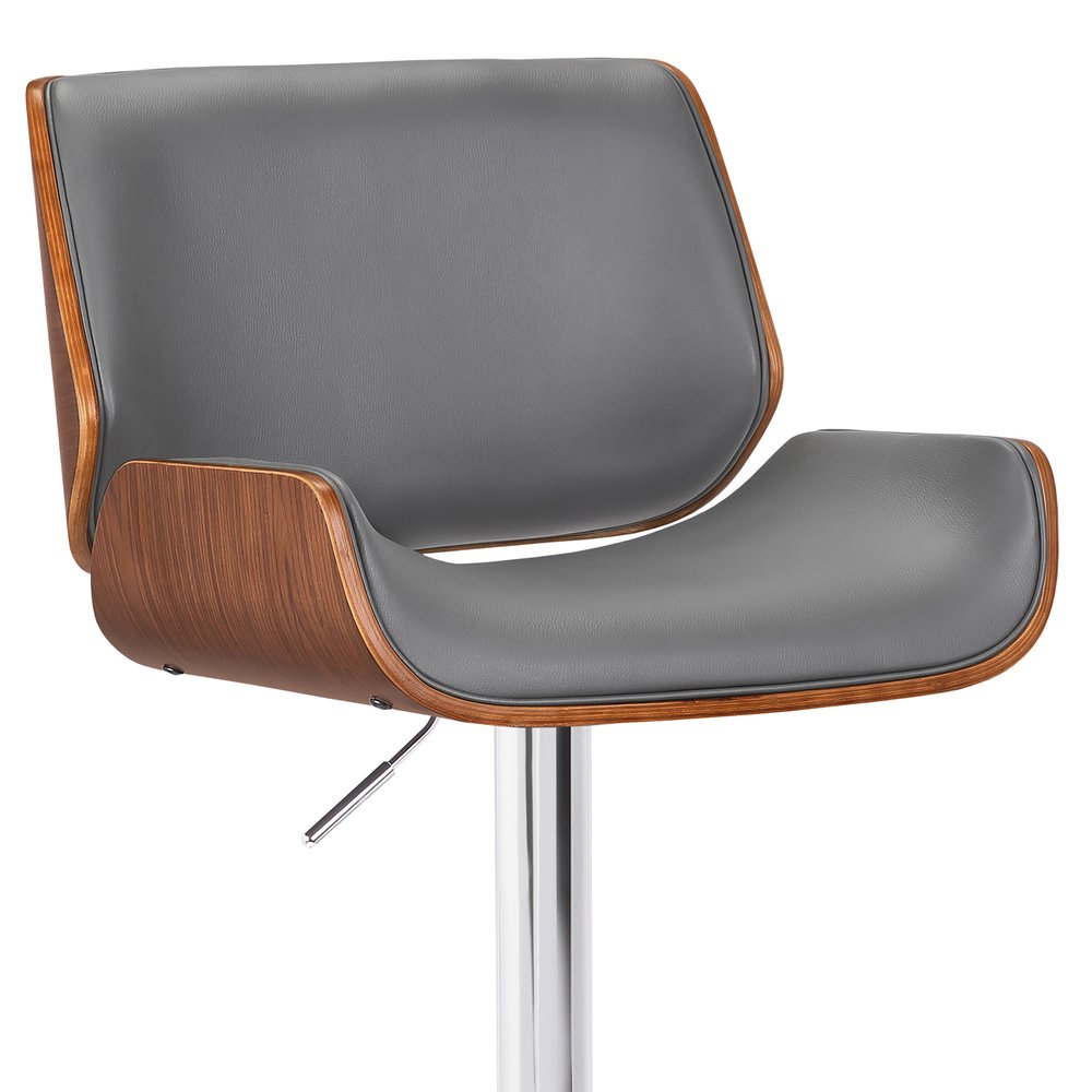 Gray And Silver Fabric And Iron Low Back Adjustable Height Swivel Bar Chair