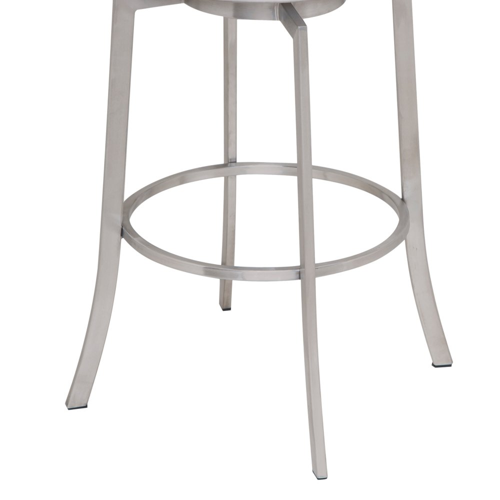 26" White And Silver Faux Leather And Iron Swivel Low Back Counter Height Bar Chair