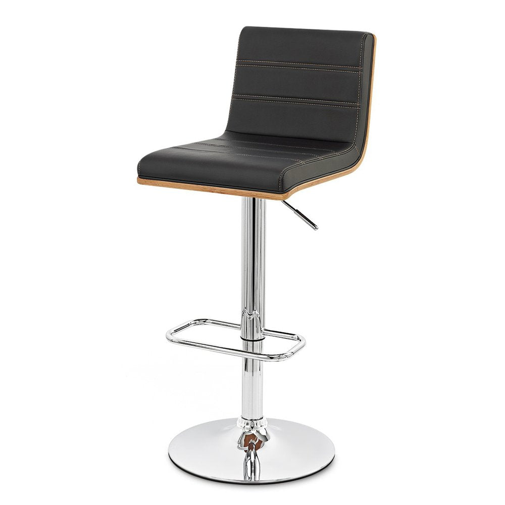 Black and Silver Fabric and Iron Low Back Adjustable Height Swivel Bar Chair