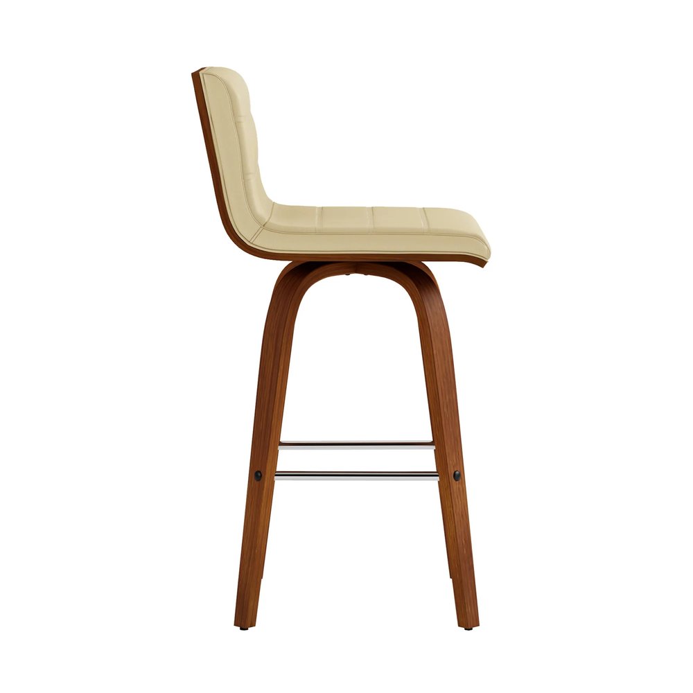 26" Cream and Brown Fabric and Iron Low Back Counter Height Swivel Bar Chair