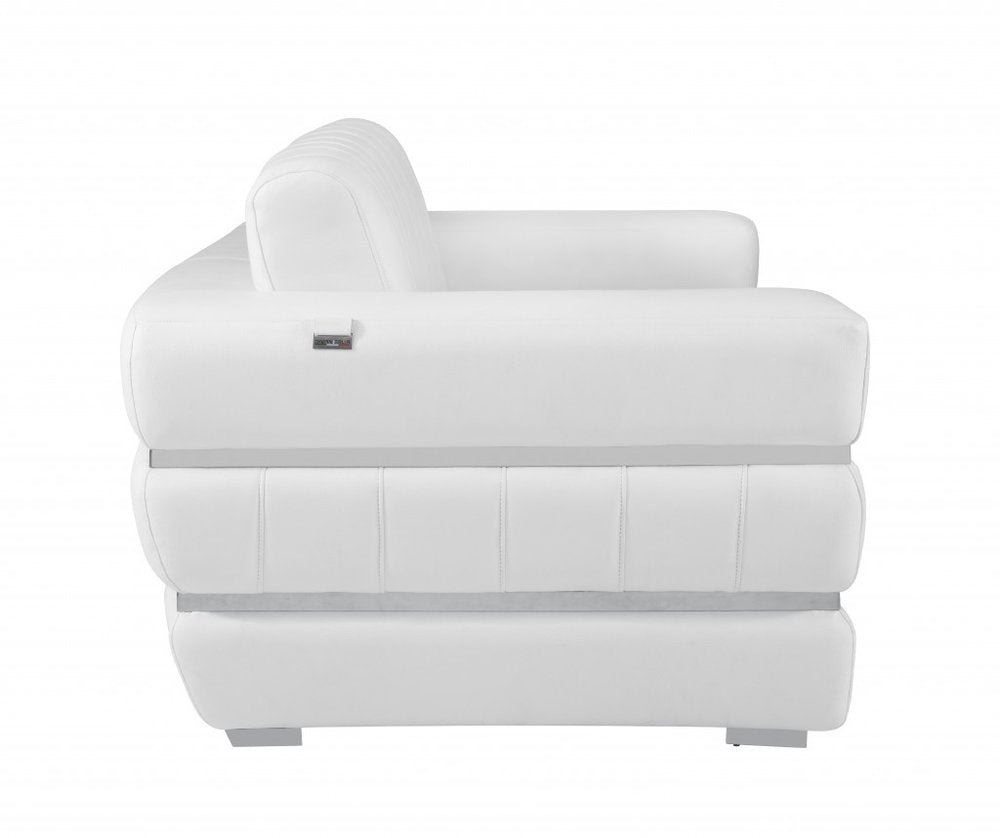 75" White And Silver Italian Leather Loveseat