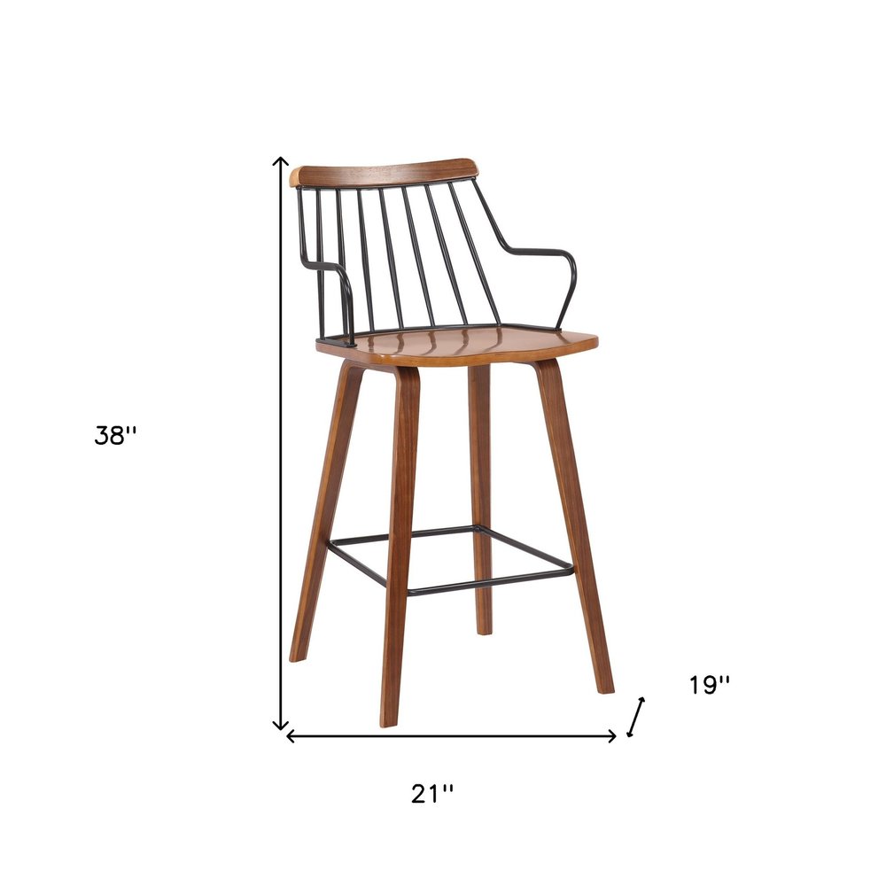 26" Brown Wood And Iron Counter Height Bar Chair