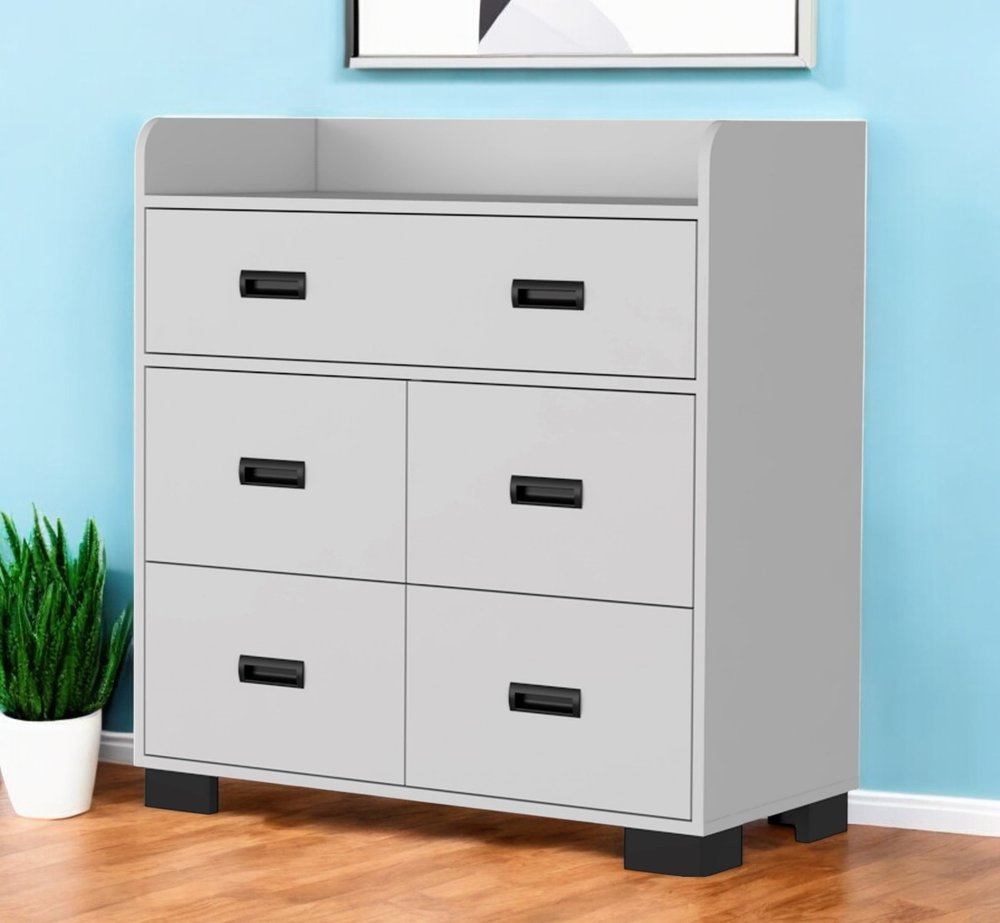 33" White Wood Five Drawer Dresser