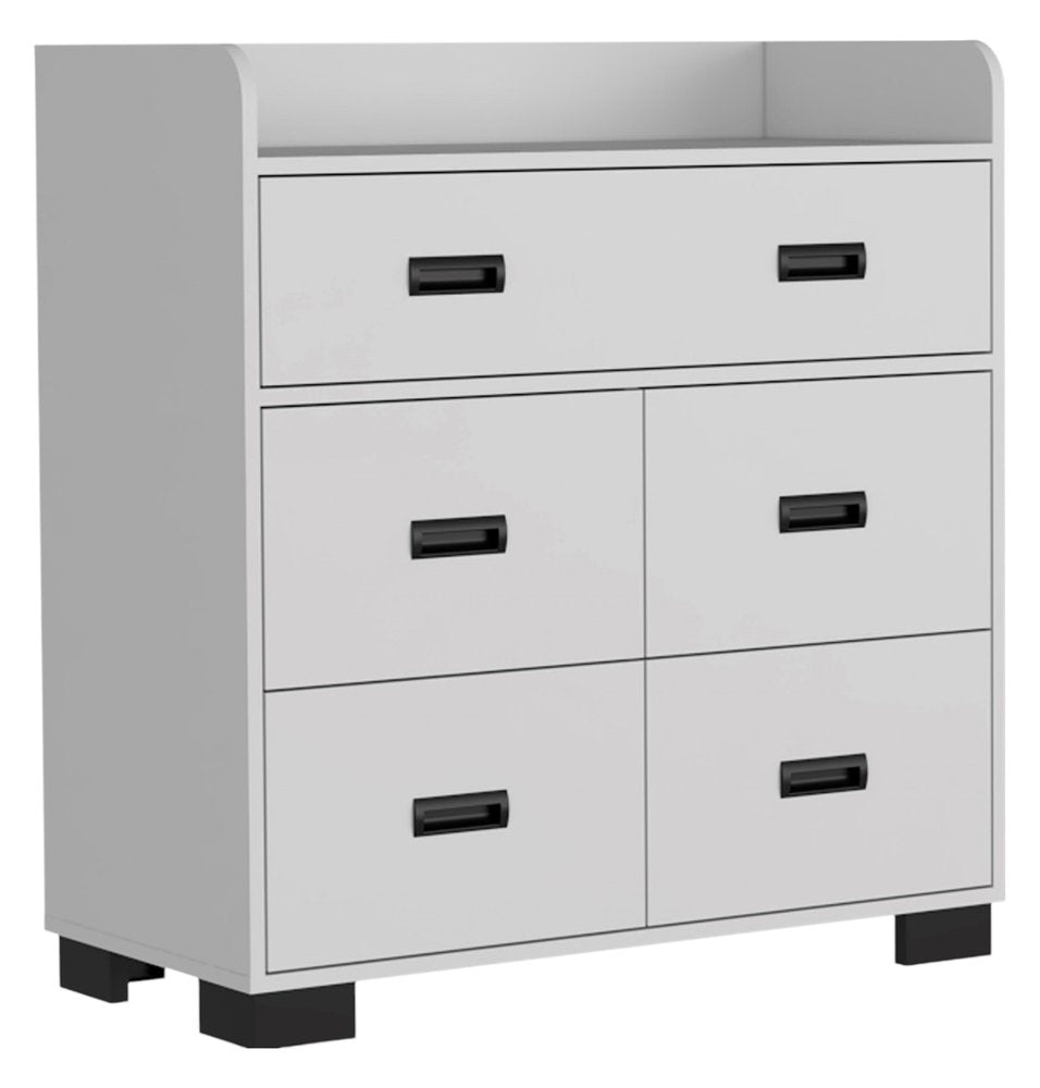 33" White Wood Five Drawer Dresser