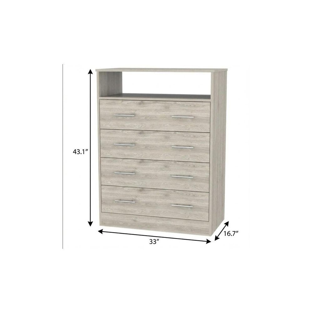 33" Light Gray Wood Four Drawer Dresser