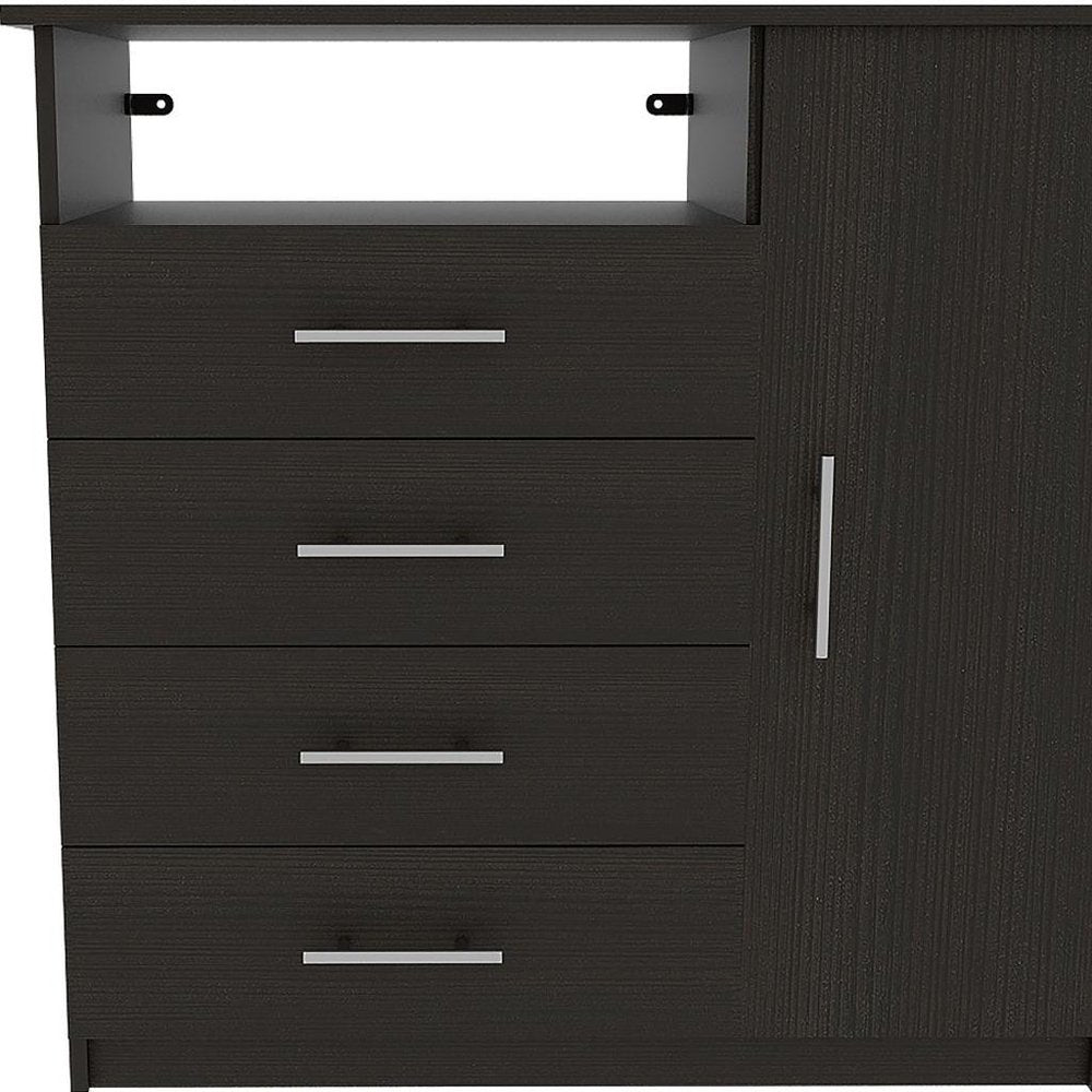 35" Black Wood Four Drawer Combo Dresser