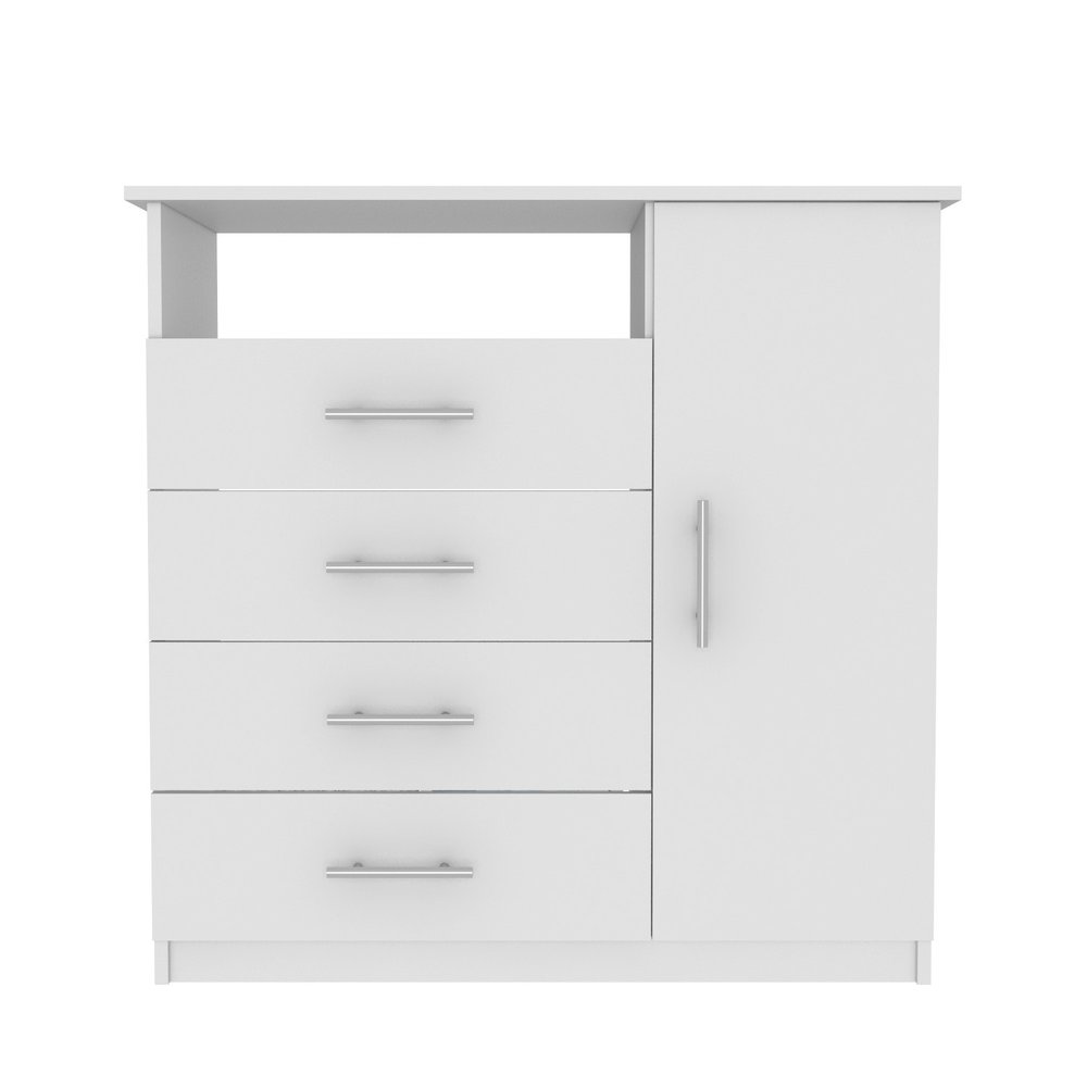 35" White Wood Four Drawer Combo Dresser