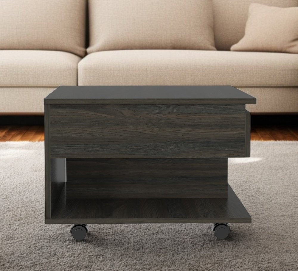 22" Carbon Espresso Manufactured Wood Rectangular Coffee Table With Drawer