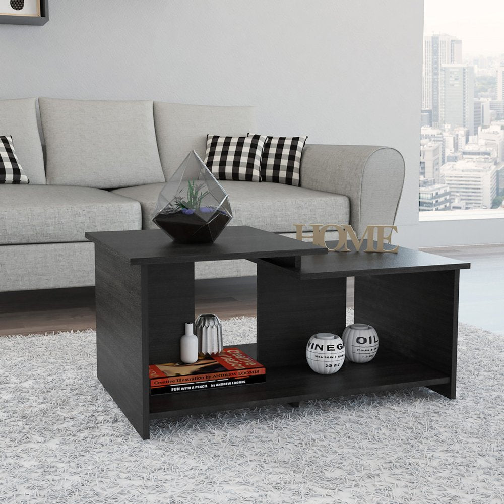 35" Black Wood Abstract Coffee Table