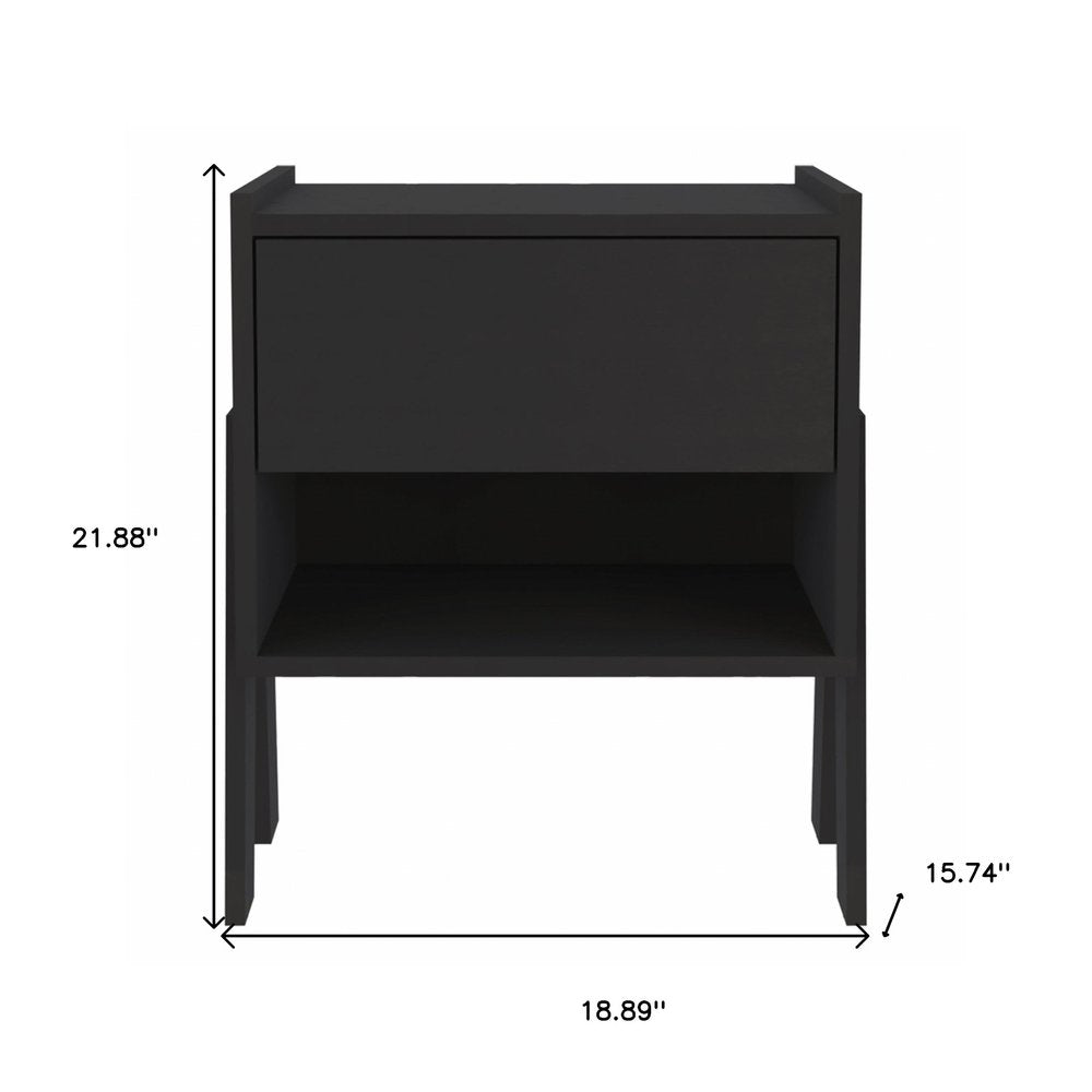 22" Black Wood One Drawer Nightstand