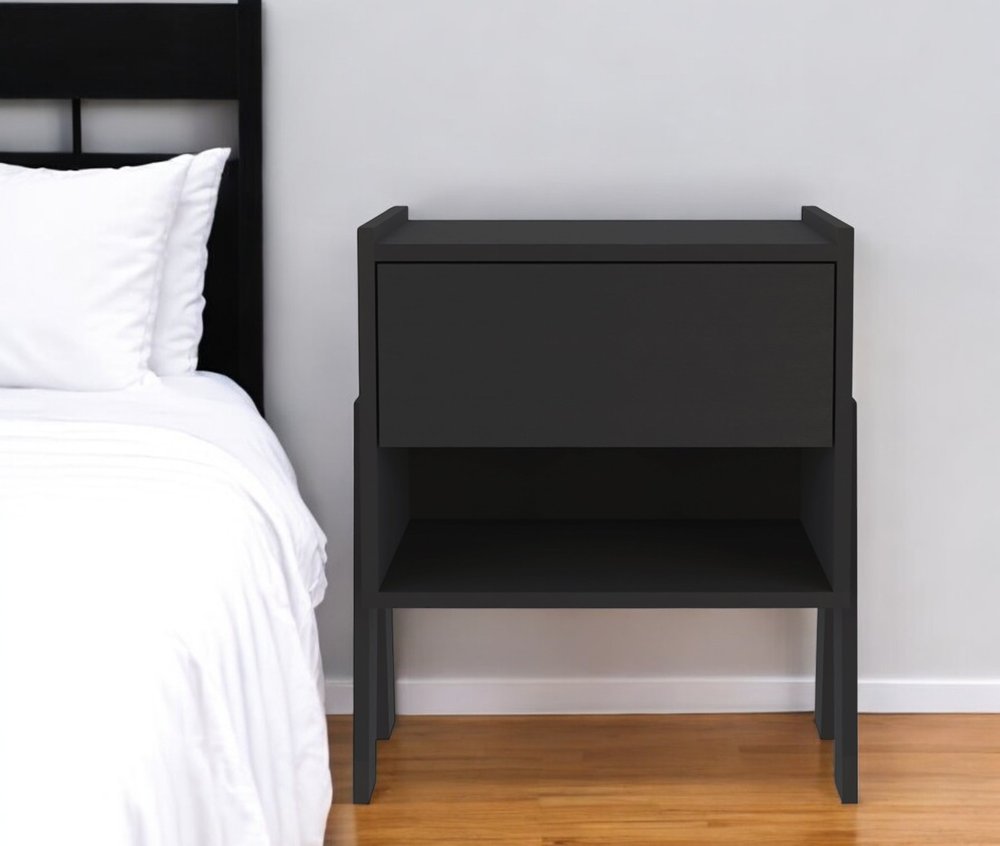 22" Black Wood One Drawer Nightstand