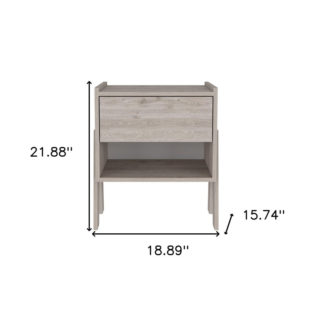22" Light Gray Wood One Drawer Nightstand
