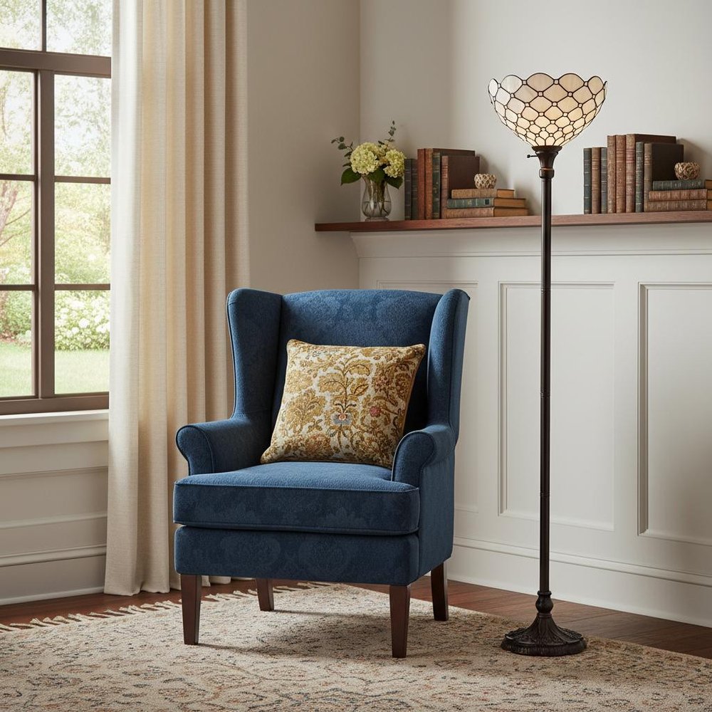 62" Brown And White Floor Lamp With White Glass Bowl Shade