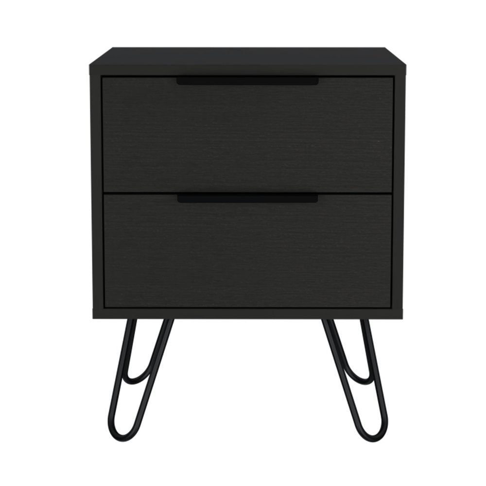 22" Black Wood Two Drawer Nightstand
