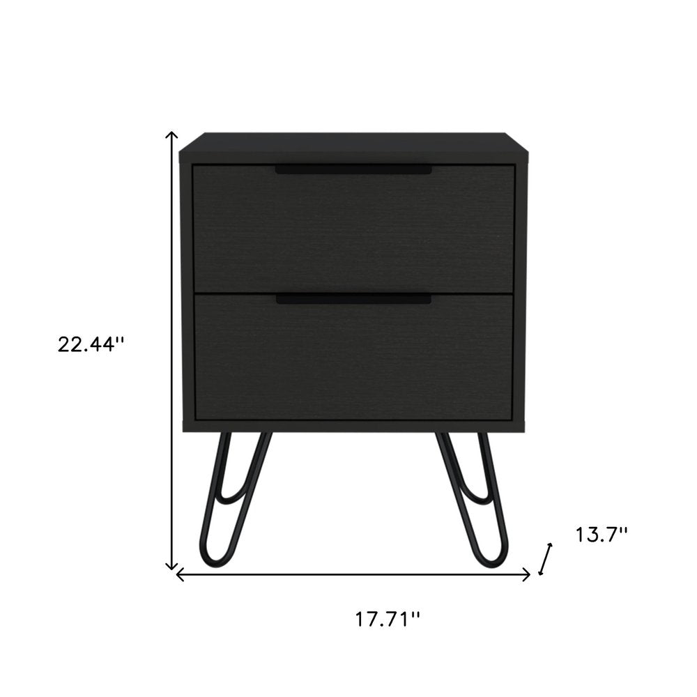 22" Black Wood Two Drawer Nightstand