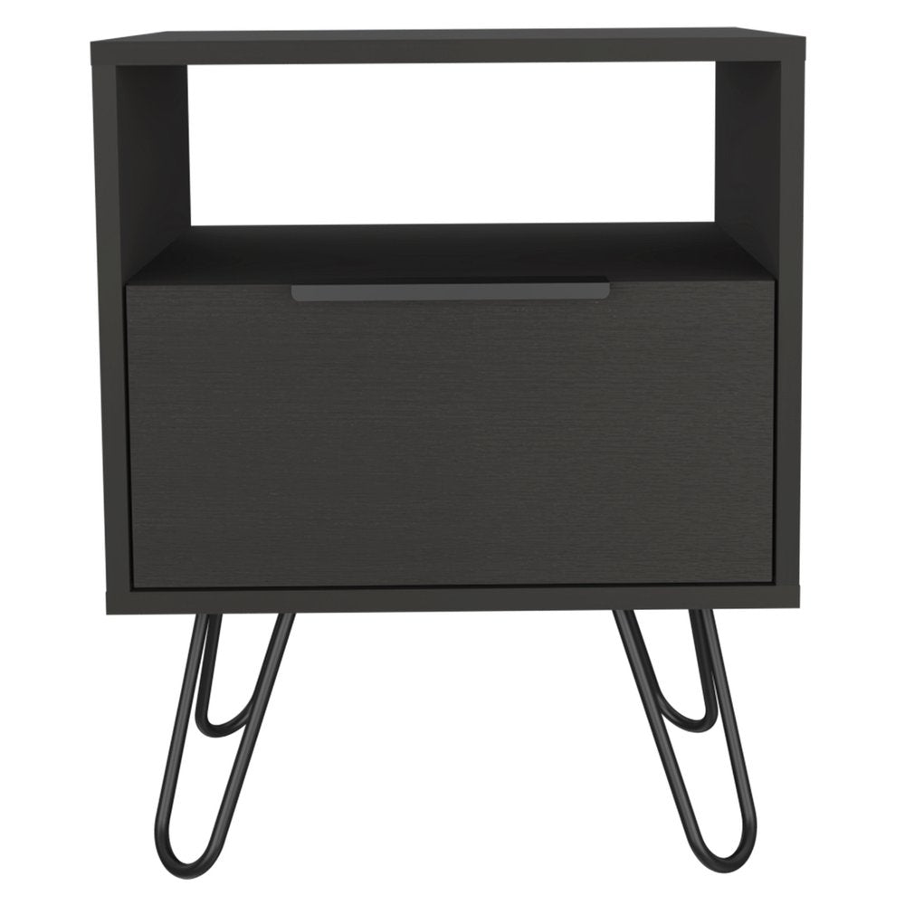 22" Black Wood One Drawer Nightstand