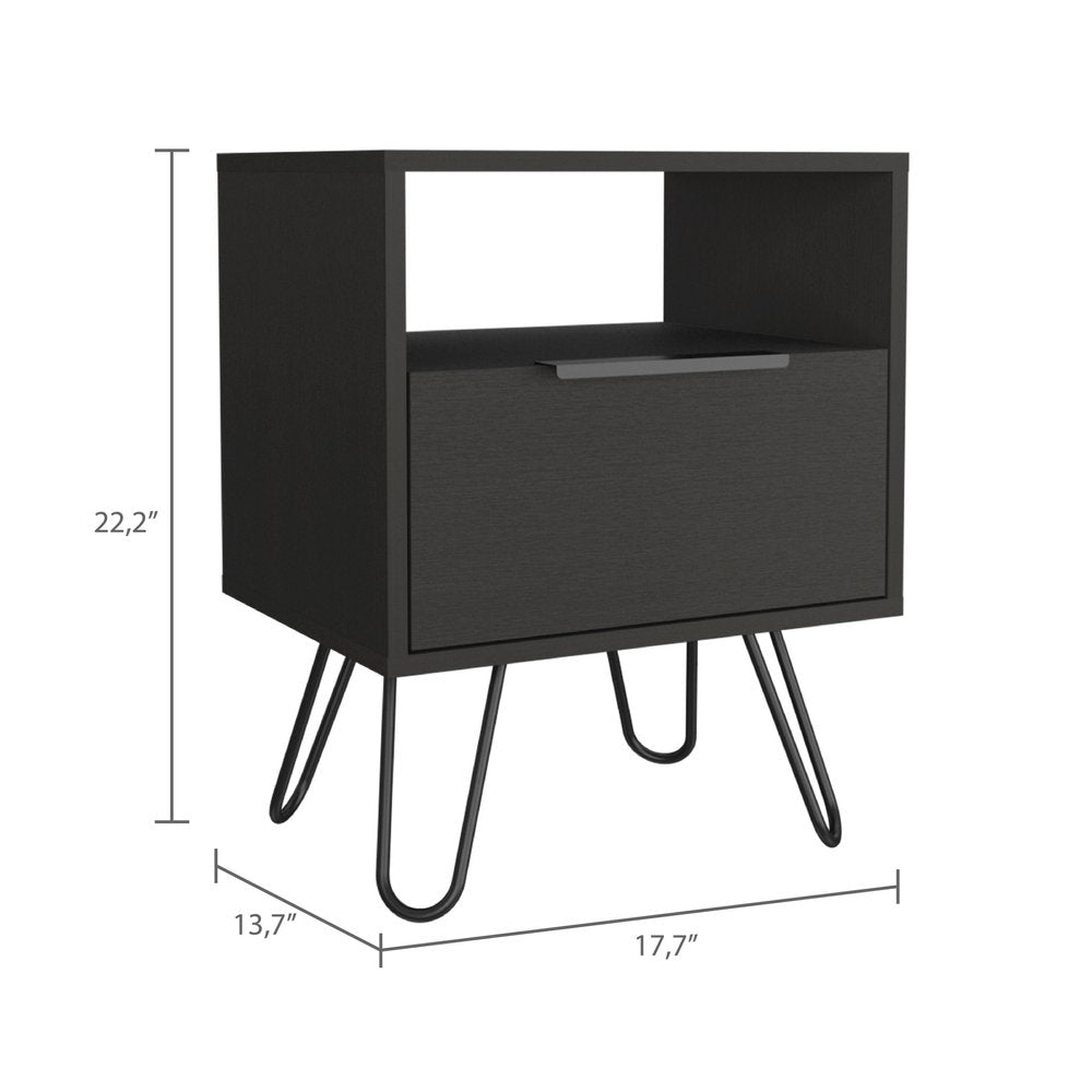 22" Black Wood One Drawer Nightstand