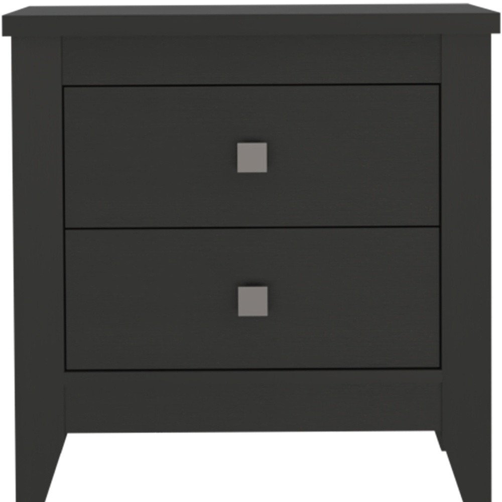 24" Black Wood Two Drawer Nightstand