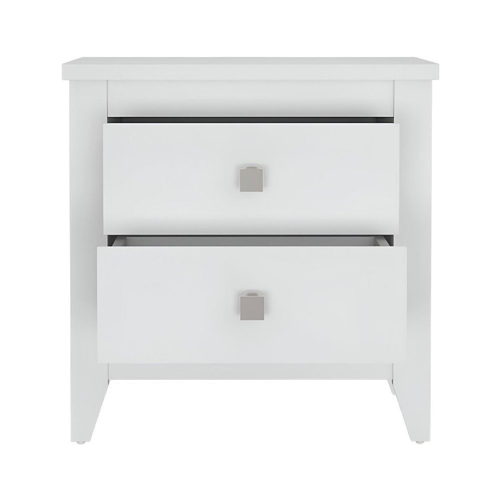 24" White Wood Two Drawer Nightstand