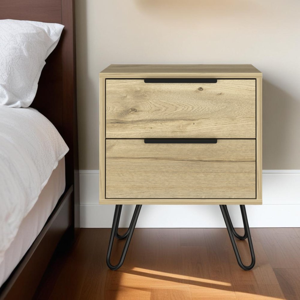 22" Oak Wood Two Drawer Nightstand