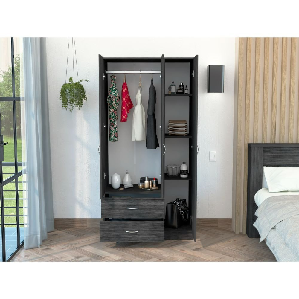 71" Gray And White Wood Two Drawer Combo Dresser