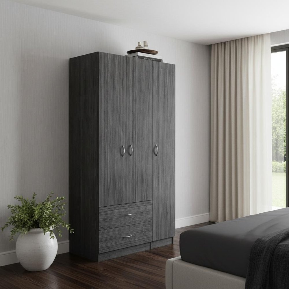 71" Gray And White Wood Two Drawer Combo Dresser