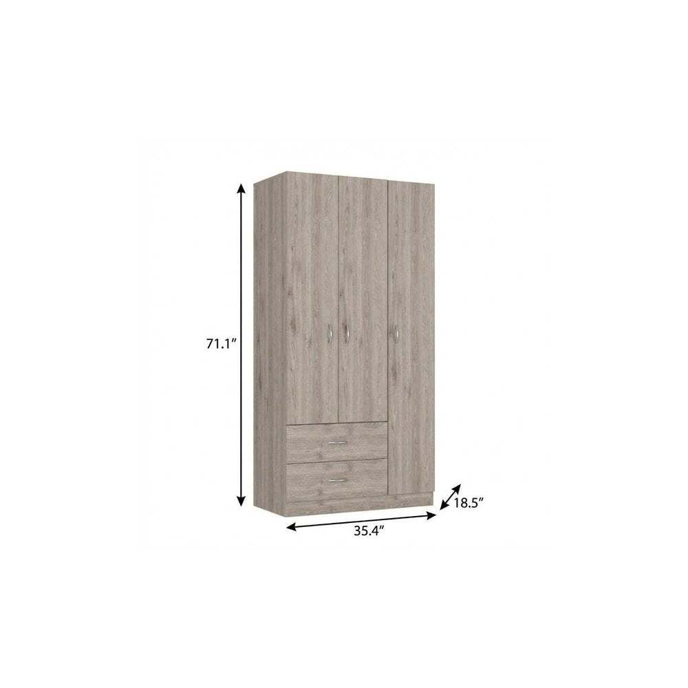 71" Light Gray Wood Two Drawer Combo Dresser