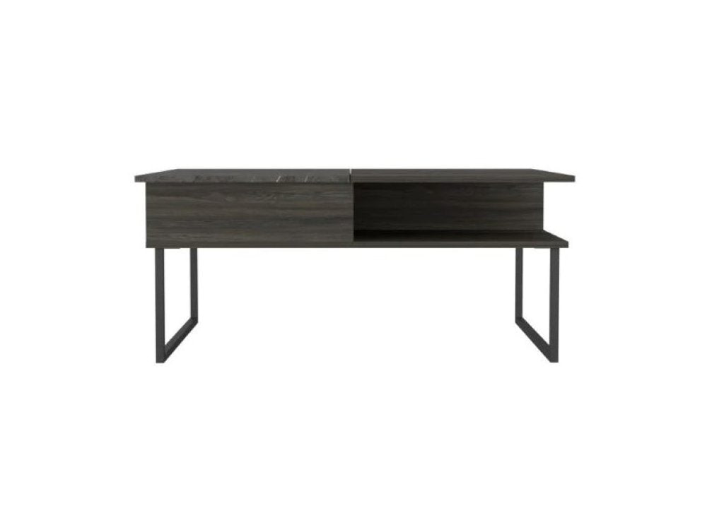 41" Gray And Onyx Metal Lift Top Coffee Table With Two Shelves