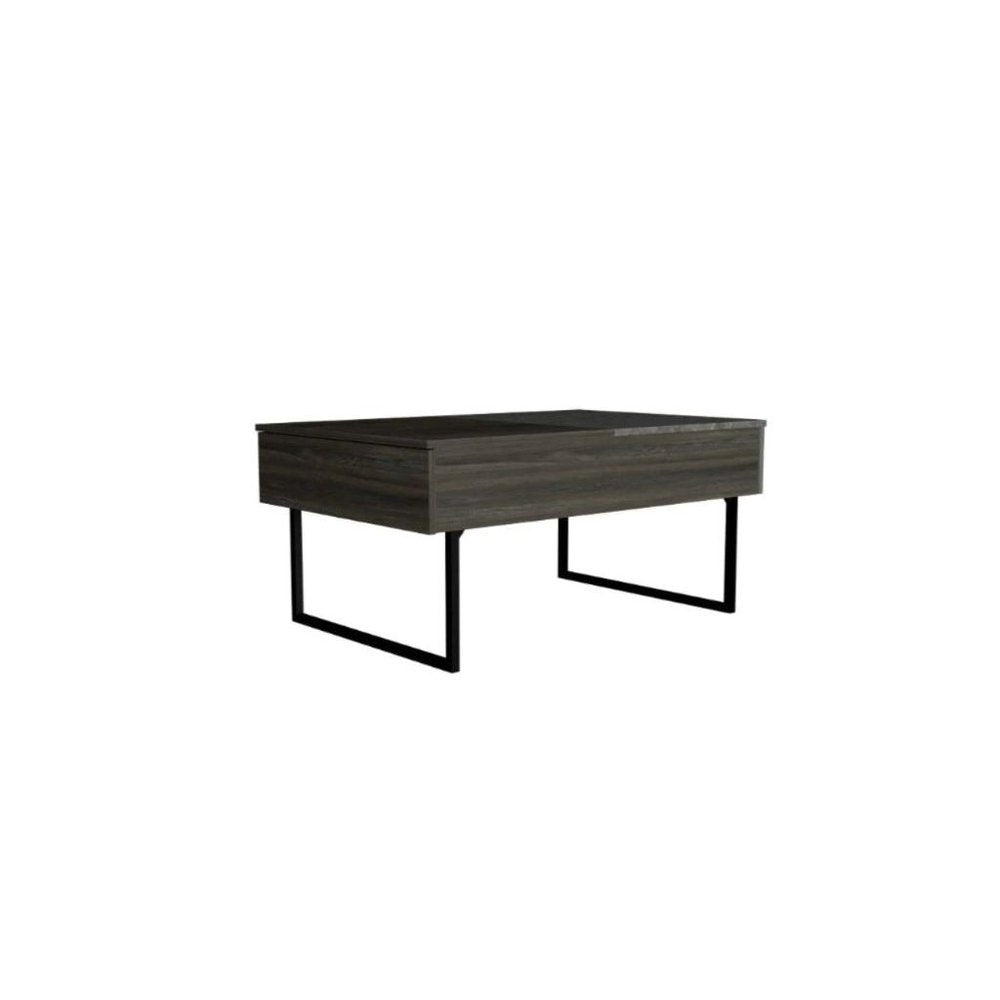 39" Espresso And Black Metal Lift Top Coffee Table With Drawer