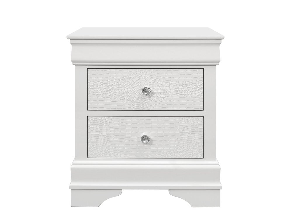 24" White Wood Shagreen Two Drawer Nightstand