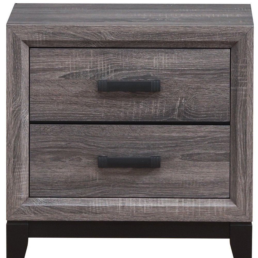 25" Gray Wood Two Drawer Nightstand