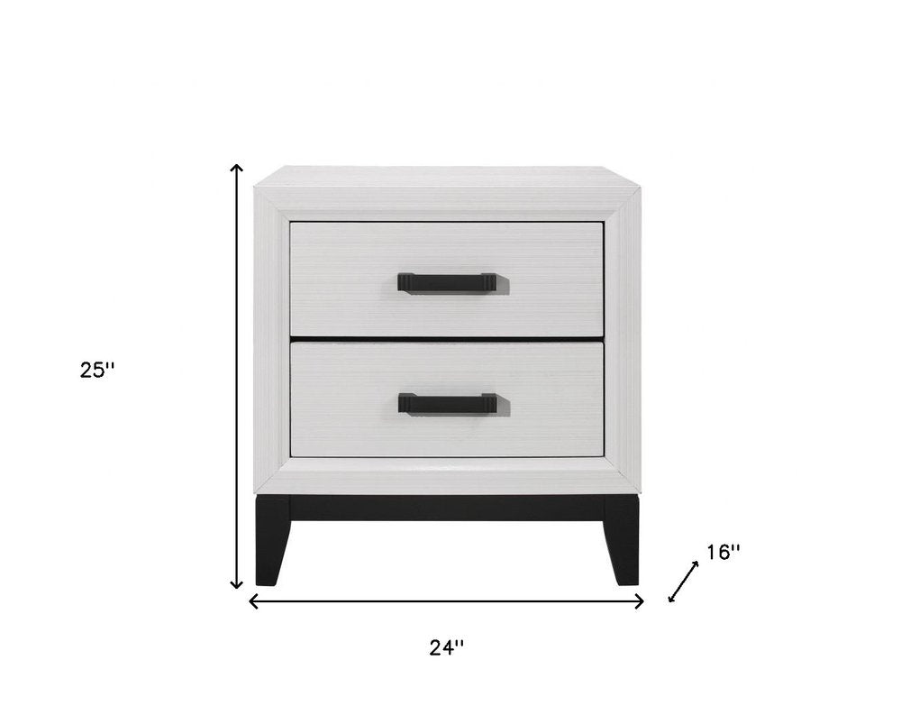 25" White Wood Two Drawer Nightstand