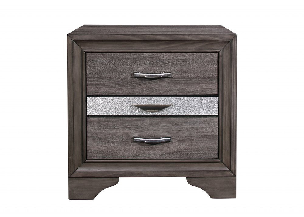 27" Gray Wood and Solid Wood Two Drawer Nightstand