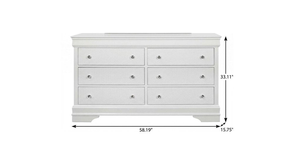 58" White Solid Wood Six Drawer Double Dresser