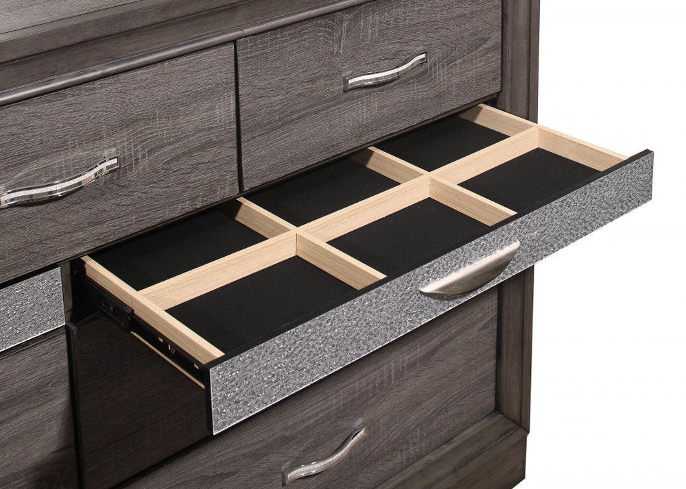63" Gray Solid Wood Nine Drawer Double Dresser