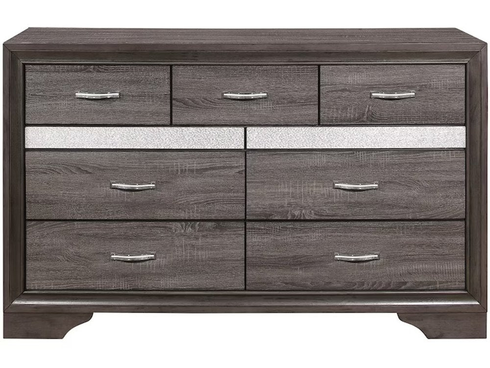 63" Gray Solid Wood Nine Drawer Double Dresser