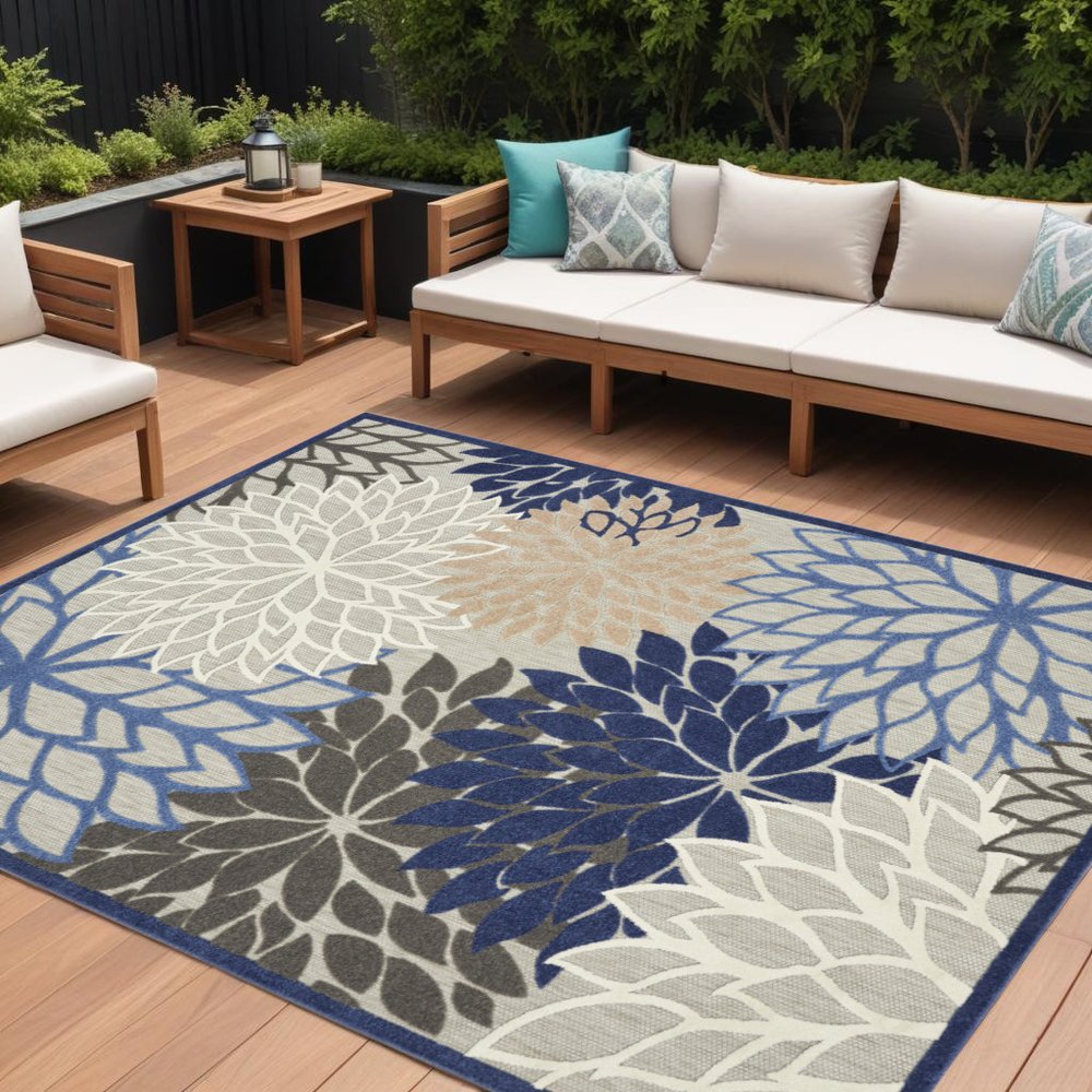 10' X 13' Blue Indoor Outdoor Area Rug